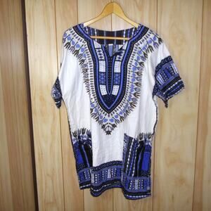 Dashiki African Style Round Neck Short Sleeve Long Top Unisex L